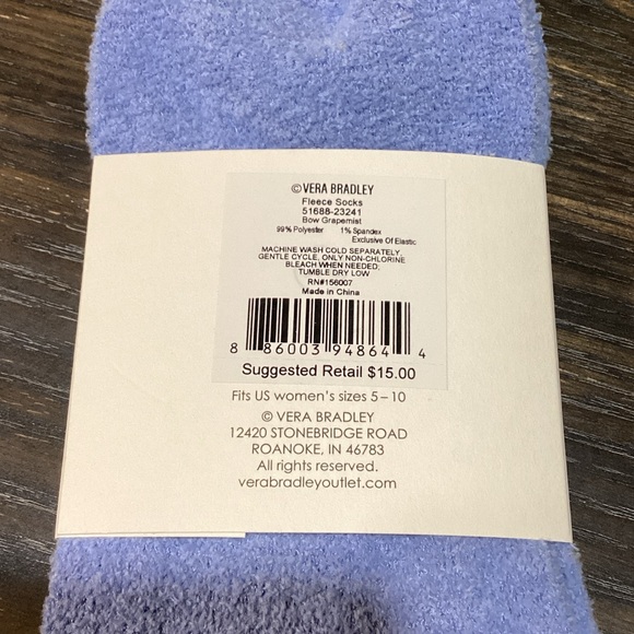 Vera Bradley Blue Fleece Socks with White Bow - Picture 3 of 3